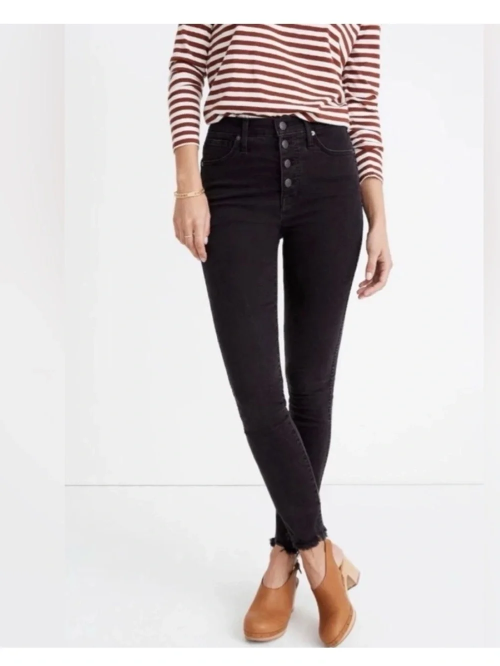 Madewell 10” High Rise Skinny Jeans Lunar Black Raw Hem Button Fly 29P